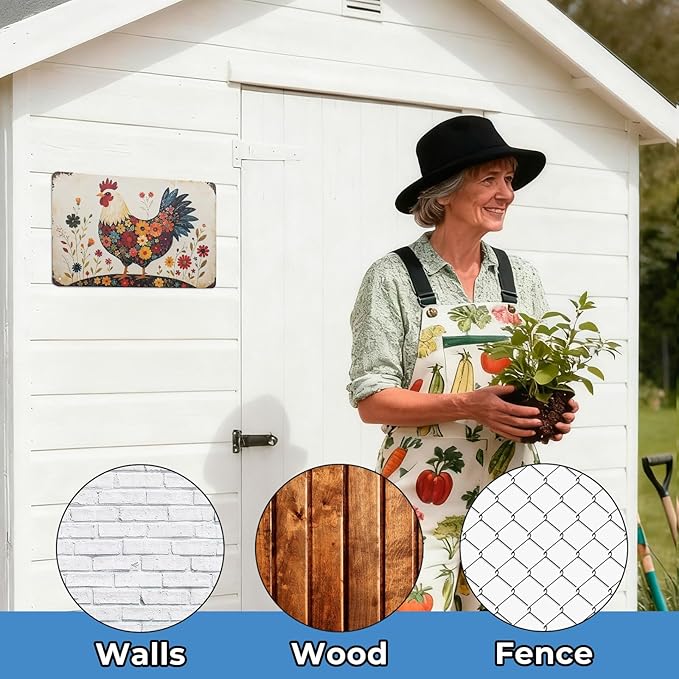 Funny Tin Signs Chicken Coop Decor Outdoor Vintage Rooster Gifts Yard-signs Decorative Signage For Farm and Garden 8×12 inches (J)