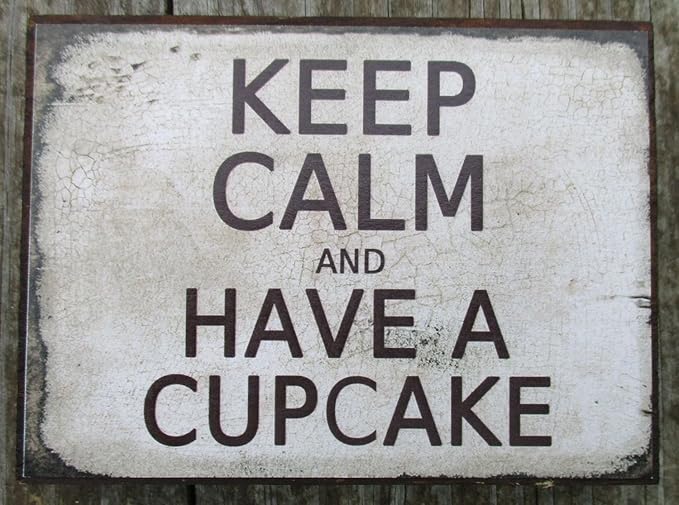 Farmisms 4x3 Inspirational Wooden Rustic Country Signs for Country Farm Living -Keep Calm and Have A Cupcake
