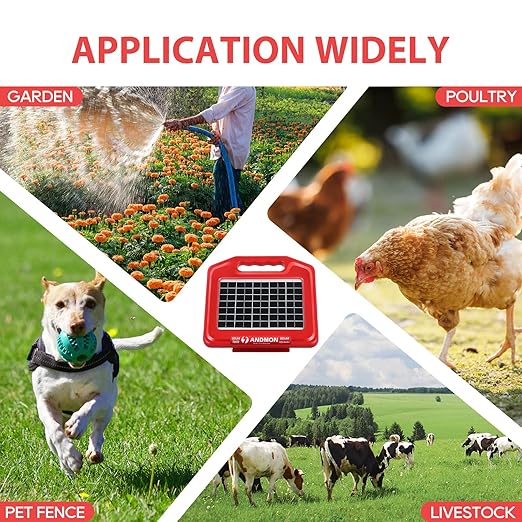 ANDMON S600 Solar Electric Fence Charger - 35 Mile Range, 0.65 Joules Powerful Solar Fence Charger, Ideal for Livestock and Garden Protection