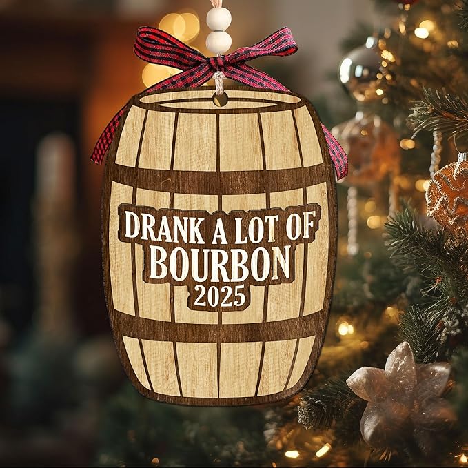 Bourbon Ornament - Bourbon Gifts for Men, Women, Wine Lovers - Wine Ornaments for Christmas Tree - Whiskey Wooden Christmas Ornament