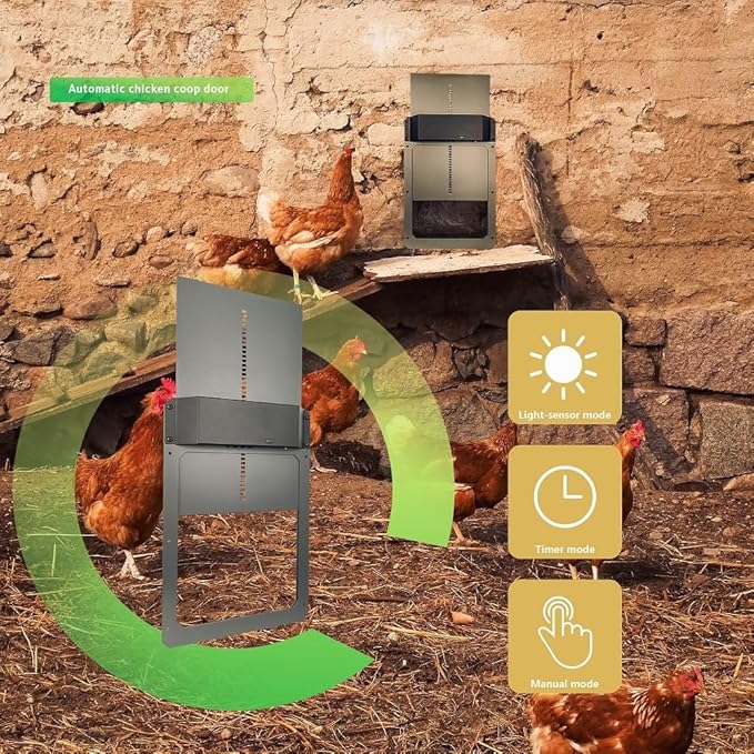 Farmight Automatic Chicken Coop Door – Aluminum, Battery Powered, Light Sensor & Timer Modes, Safety Sensor, Easy Install, Weatherproof, 1-Year Warranty