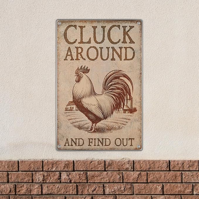 Funny Rooster Sign 'Cluck Around And Find Out' Vintage Metal Wall Plaque For Bars Pubs Man Caves Farmhouse Cafes Garages Bathrooms More Rustic Farm Style Plate 8 x 12 Inch