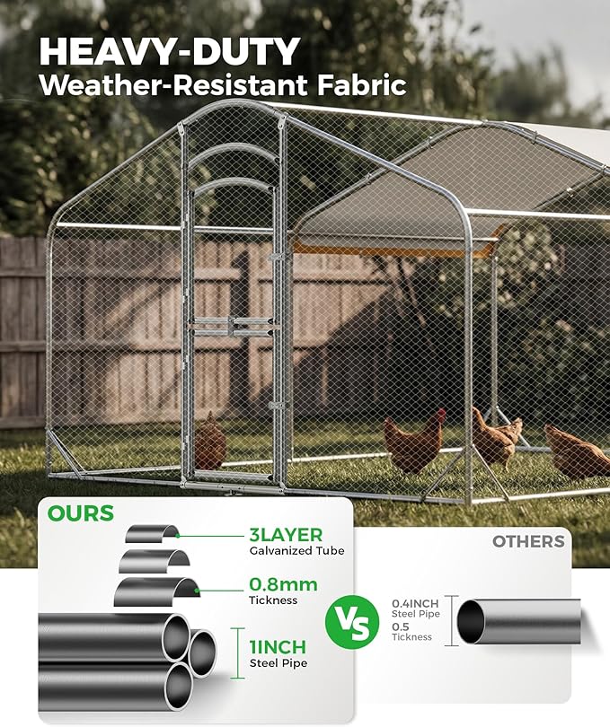 Large Metal Chicken Coop with Run, 12.6FT Walk-in Chicken Run for Yard with Waterproof & Anti-UV Cover, Spire Roof Outdoor Poultry Cage for Chickens Ducks Rabbits Backyard Farm with Ladder