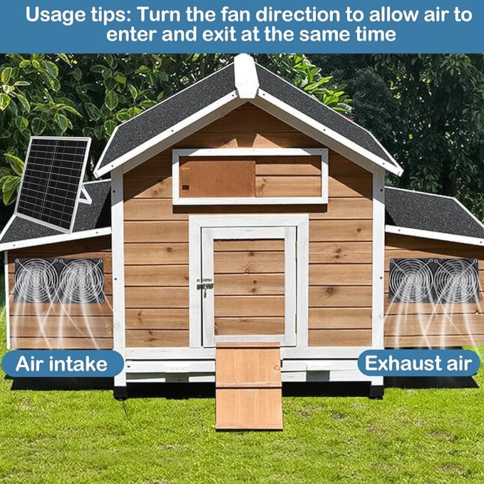 20W Solar Powered Exhaust Fan with 4 Waterproof Fans 5-inch for Outside Backyard Chicken Coops, Greenhouses, Doghouse Air Circulation with 11.5 FT On/Off Switch Cord