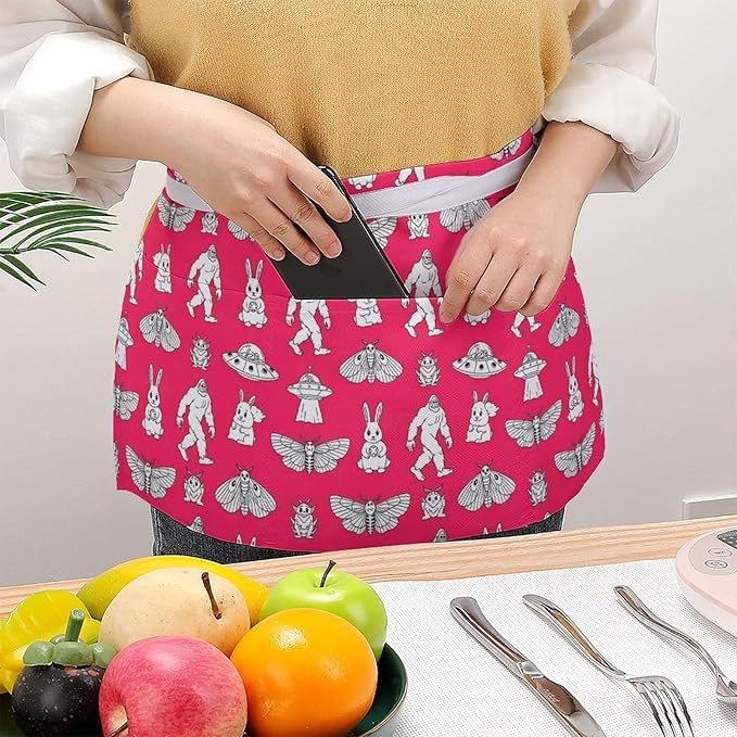 Half Apron with 3 Pockets Chef Cooking Kitchen Restaurant Aprons for Women Men
