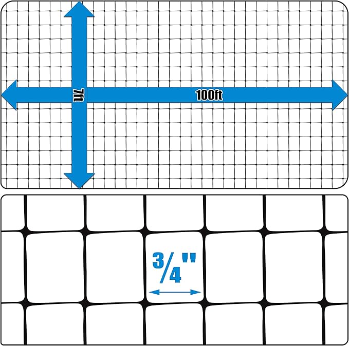 Fencer Wire 7 ft. x 100 ft. Garden & Plant Protective Netting with 3/4" Mesh, Reusable & Doesn't Tangle, Protection Against Bird, Deer and Other Animals, Multiple Choices Available (c. Heavy Duty)