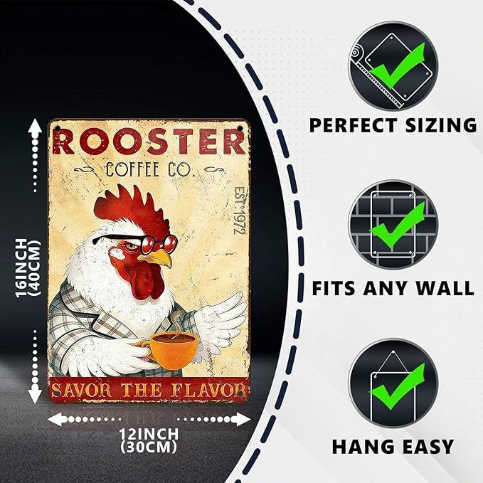 Funny Chicken Signs Rooster Kitchen Decor Savor The Flavor Tin Signs Vintage Coffee Metal Decor Rustic Wall Art For Home Farmhouse Farm Poultry House Cafe Bar Pub Coop Office 16 * 12 In