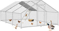 Large Metal Chicken Coop Run with Roosting Perch, Outdoor Waterproof & UV-Resistant Cover for Chickens, Ducks, Rabbits, and Hens in Yard or Farm Use Spire Roof (13.1'Wx19.7'Lx 6.5'H)