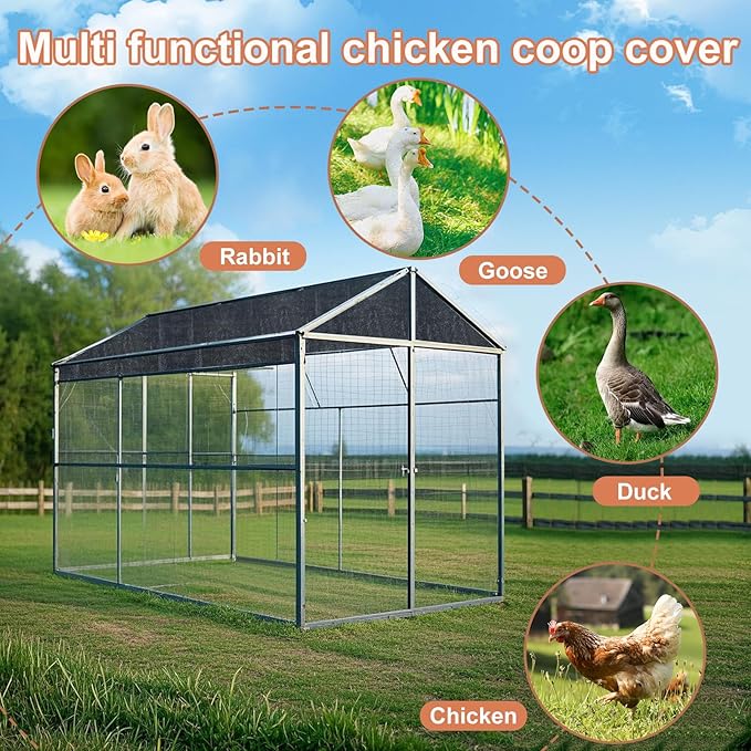 Black Chicken Coop Cover UV 90% Shade Cloth for Summer 11.5 * 6.6 FT Chicken Cages Cover with 20Pcs Ball Bungees Cords Sun Shade Netting Mesh for Outdoor Garden Patio Yard Plants Chicken Run Pen