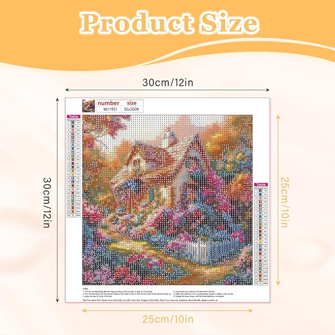 MAXBYE Diamonds Painting Kits for Adult, House Flower Diamond Art Kits for Beginners, DIY 5D Full Drill Floral Diamond Dots Gem Art Kits for Home Decor 12x12in