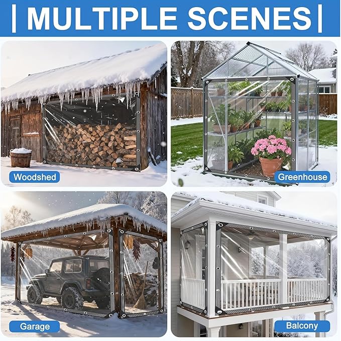 6.5x10ft Clear Tarp Heavy Duty Waterproof, Clear Vinyl Tarp with Grommets, Transparent Tarpaulin Vinyl for Patio Enclosure, Roofs, Greenhouse Plant, Chicken Coop Covers