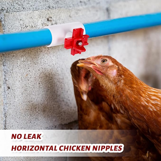 20 Pack Horizontal Chicken Water Nipples with 1/2'' PVC Tee Fittings Automatic Chicken Water Feeder Easy Install Chickens Nipples Waterer Horizontal Side Mount Poultry Nipple Waterer