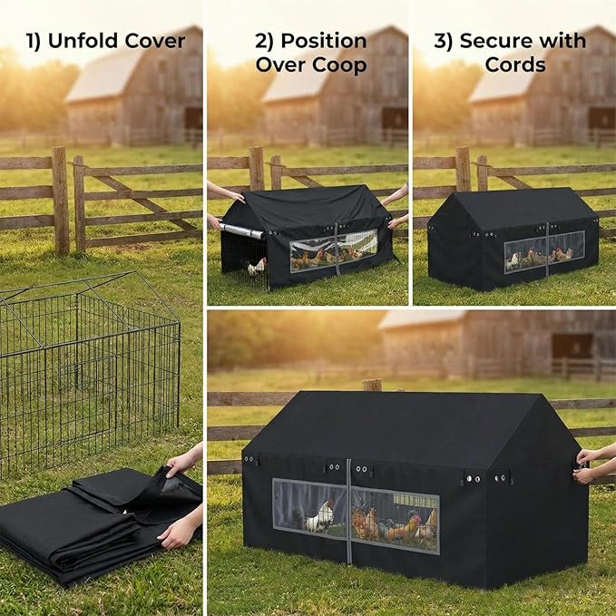 Chicken Coop Cover 86"×40" 600D Oxford Fabric Waterproof, Snowproof, UV-Resistant - Suitable for All Seasons Outdoor Use, Features Clear PVC Window (Cover Only, Coop Sold Separately)