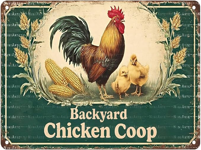 Vintage Backyard Chicken Coop Metal Sign Rustic Farmhouse Wall Art for Hen Houses Barn Doors and Country Kitchen Decor 12X16Inch
