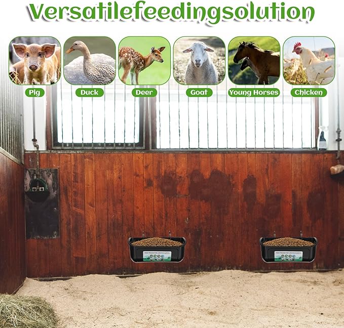 4 Pack Hanging Chicken Feeders Plastic Goat Feeder Supplies with Metal Clips Chicken Waterer Bucket Container for Goat Duck Horse Pig Hog Poultry