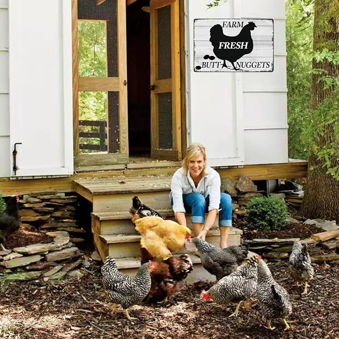 Funny Chicken Coop Signs Chicken Decor Tin Signs Chicken Signs for Home Farm Yard Garden Farmhouse Kitchen Decor (8 X 12) Inch