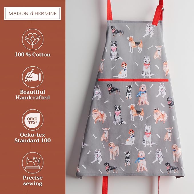 Maison d' Hermine 100% Cotton Apron for women with Pocket Kitchen Chef Apron for Men Cooking Easter Decorations