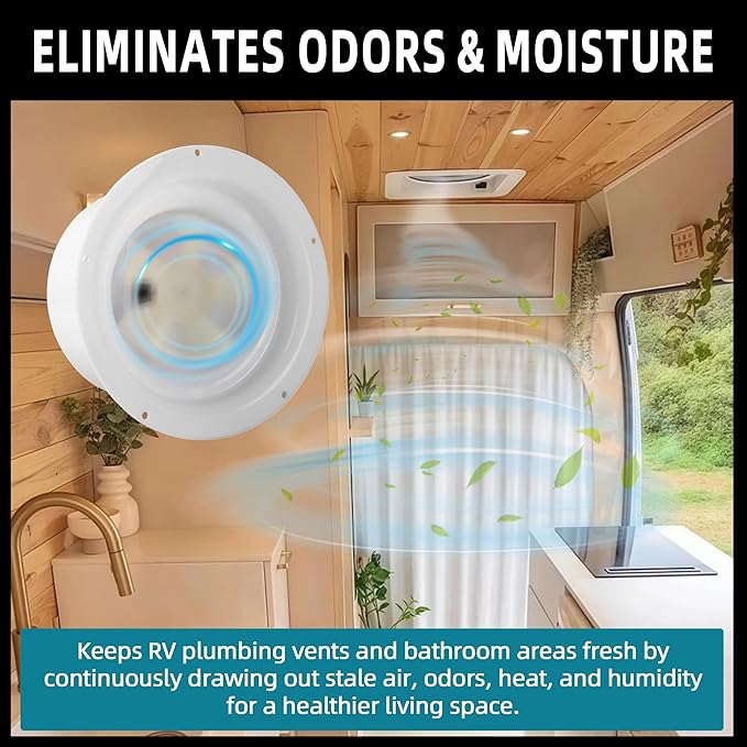 RV Solar Ventilation Fan with Mounting Screws, Solar-Powered Ceiling Fans for Camper, Trailer, RV Solar-Powered Ceiling Vent with Fan, Camper Solar Exhaust Fans for Trailer, Marine - White