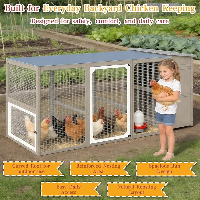 93.6"L Outdoor Large Chicken Coop with Run for 6–8 Chickens, Wooden Hen House with 6 Nesting Boxes, 4 Lockable Egg Doors,Asphalt Roof,Waterproof Oxford Run Cover Chicken Hutch for Backyard Lawn