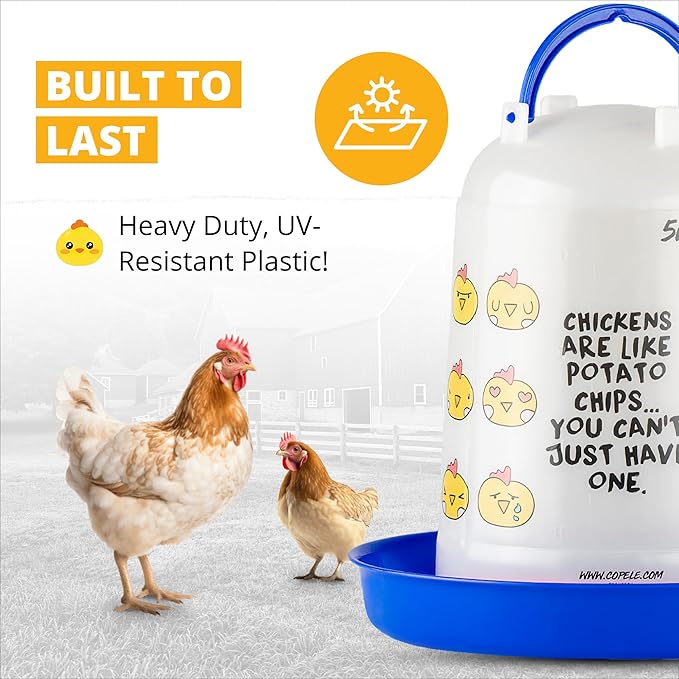 Stromberg's Poultry Drinker 5L, Blue Chicken Emoji Poultry Waterer, Heavy Duty UV-Resistant Plastic, Easy to Fill and Clean, Suitable for All Coops