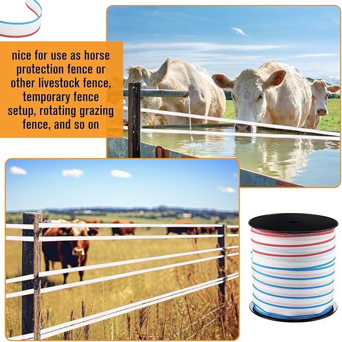 1 Roll 2 Inch x 1000 ft Electric Fence Tape for Livestock Polytape Fencing Horse Fence with High Visibility