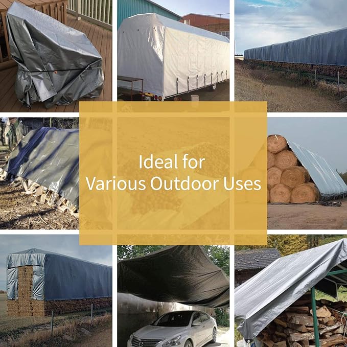 GUARD SHIELD Heavy Duty Tarp 10x12 Feet Silver Multi Purpose Thick Waterproof Poly Tarp Cover 10mil
