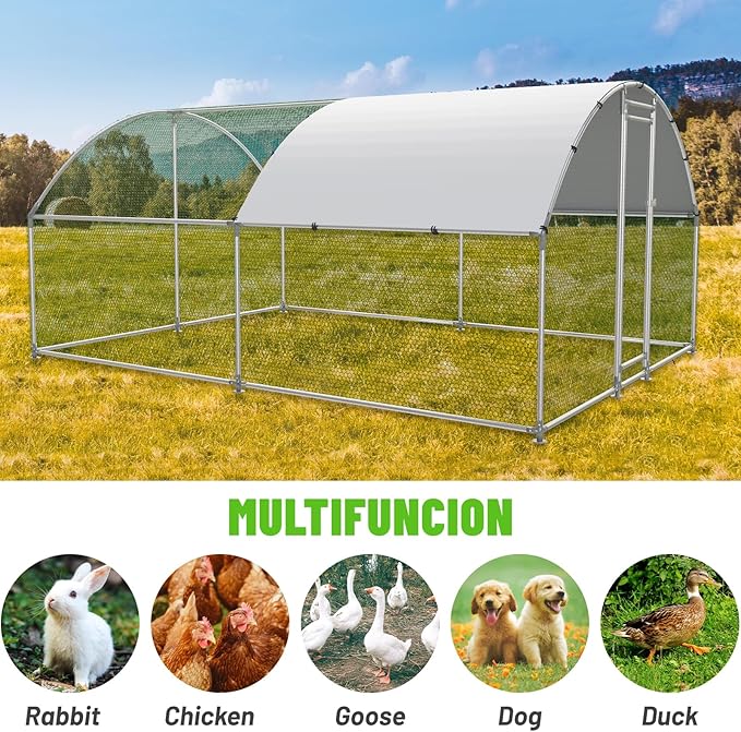 Large Metal Chicken Coop Walk-in Poultry Cage with Water-Resident and Anti-UV Cover Duck Rabbit Cat House Outdoor Chicken Run Pen with Round Roof