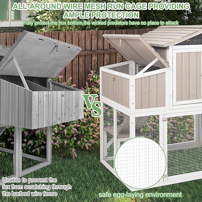 56.03" L 2-Story Chicken Coop with Run,Fir Wood Chicken House Hen House with 2 Large Nesting Boxes,Expandable Poultry Cage for 2-4 Chicken with 4 Perching Bars,Pull-Out Tray,Ramps