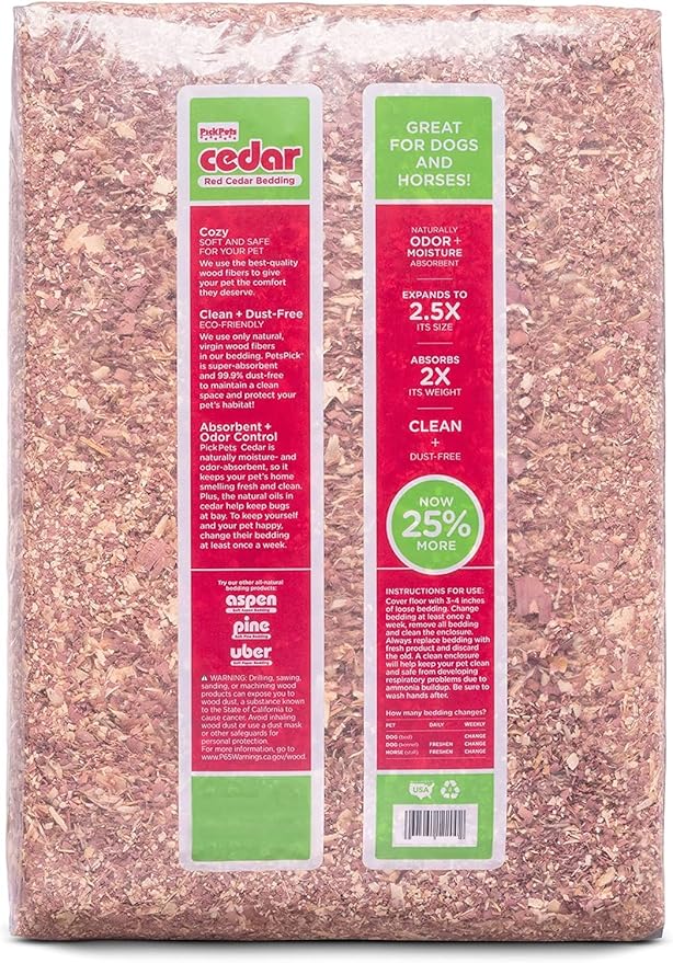 Pick Pets Red Cedar Bedding for Dogs, Rabbits and Horses | 100% Pet-Safe Material | All-Natural | Zero Artificial or Unsafe Chemicals, 24L (2 Pack)