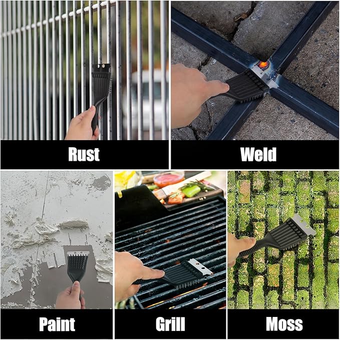 Wire Brush with Scraper for Paint Removal Rust Cleaning 2-Pack Versatile Stainless Steel Bristle Brush for Cleaning Grill Stains Welds Moss and More