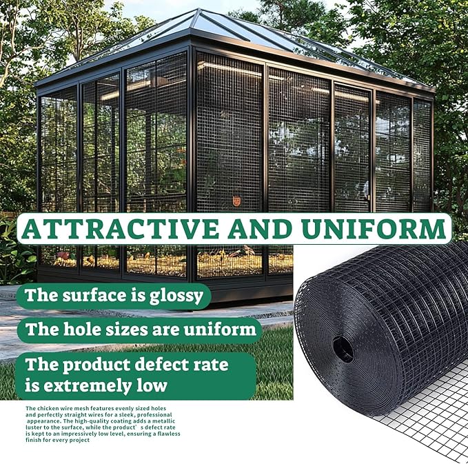 SEBOSS Black Hardware Cloth 1/2 inch 48 x 50 ft 19-Gauge, PVC Coated Wire Mesh Roll Chicken Wire Mesh Chicken Wire Fencing Wire Fence Roll Garden Fencing Welded Wire Tree Guard