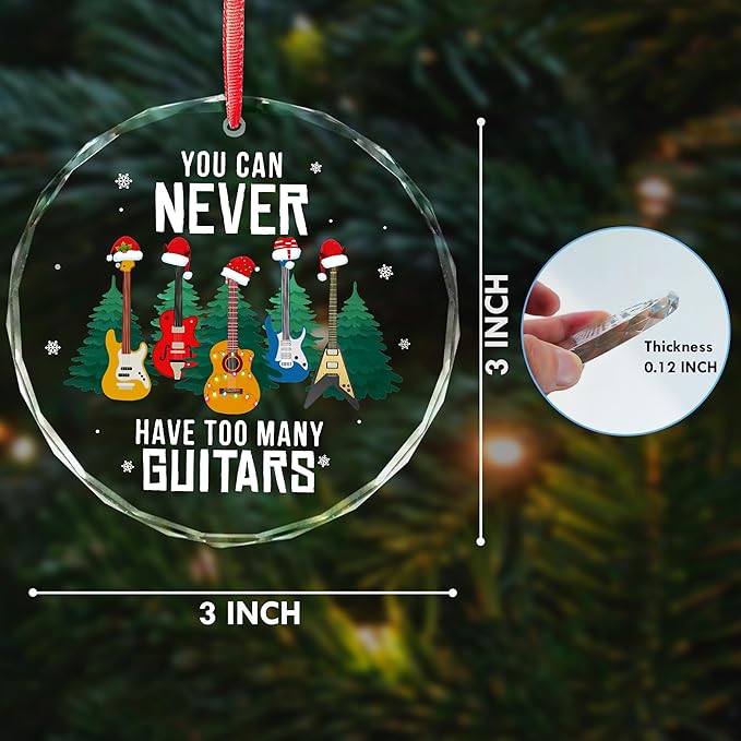 Guitar Ornament 2025 - Electric Guitar Ornaments for Christmas Tree - Cool Guitarist Gifts for Guitar Lovers, Men, Women, Music Lovers, Guitar Teacher - Electric Bass Acoustic Guitar Glass Ornament