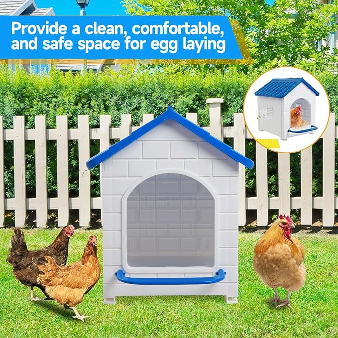 HiCaptain Chicken Nesting Box, Plastic Compartment Chicken Nesting Boxes for Chickens Coop for Laying Eggs for Hens, Ducks and Poultry with Chick Nesting Pads, Blue