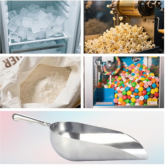 Heavy-Duty Cast Aluminum Kitchen Scoop - Rust-Proof, Ergonomic S-Handle Ice Cube Endurance Scoopfor Ice, Candy, Popcorn, Coffee Beans, Flour & Pet Food - Commercial-Grade Durable Design (S（5oz）)