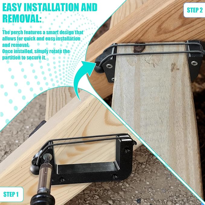 Heavy Duty Poultry Roost Bar Mount Brackets (2Pack) for Chicken Coops & Turkey Houses Easy Install/Remove Perch Holder for 2x4 Flat Lumber, Rubber Bands Securely Fasten The Perch Rod.