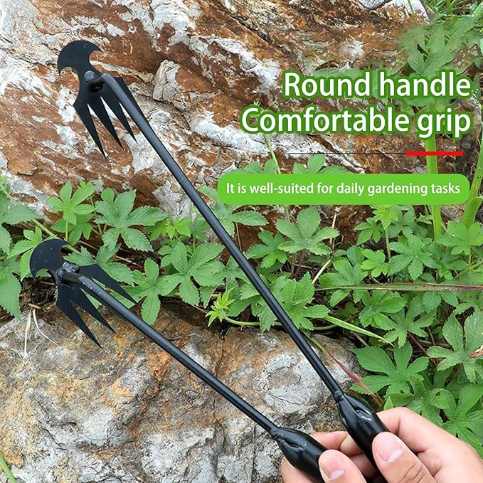 Weed Puller Tool, Weeding Artifact Uprooting Weeding Tool, Garden Weeder Tool 4 Teeth Manganese Steel Forged, Weed Master Weeding Tool, Weed Removal Tool for Vegetable Backyard Farm (Black-50cm)