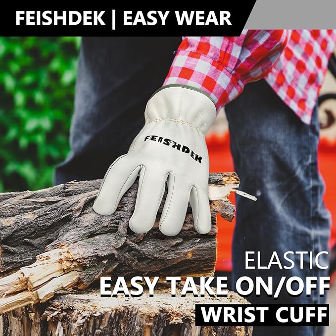 Cowhide Leather Work Gloves for Men & Women, Durable for Heavy Duty Construction, Gardening, Ranch, Farm Gloves
