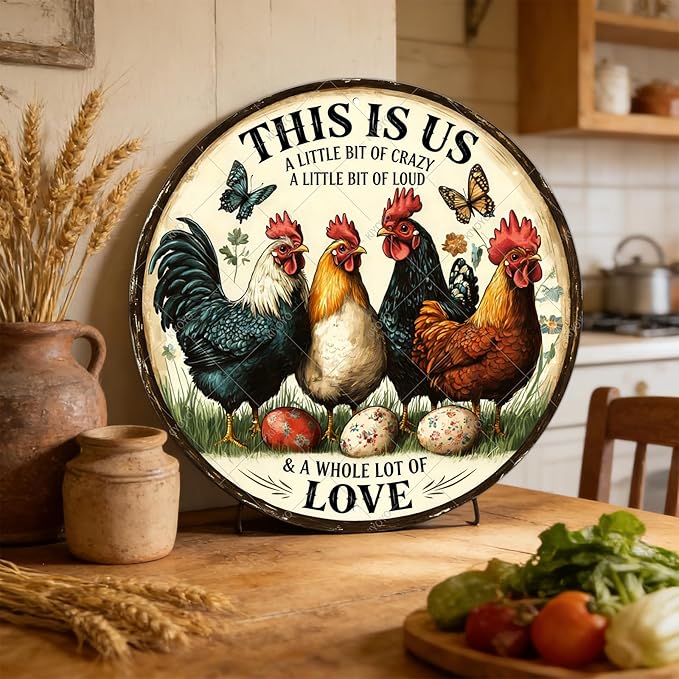 Vintage Chicken Metal Sign This Is Us A Little Bit Of Crazy A Little Bit Loud Round Chicken Coop Sign Home Kitchen Coffee Wall Decor Art Poster 8 Inch