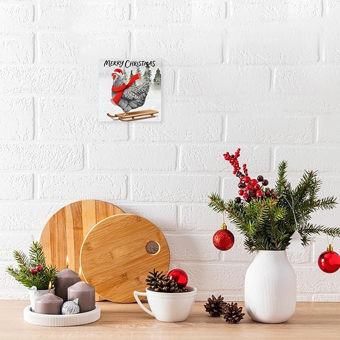 Funny Chicken Kitchen Decor Farmhouse Christmas Wall Decor Country Kitchen Decoration Gifts For Chicken Lover 8×8 Tin Sign