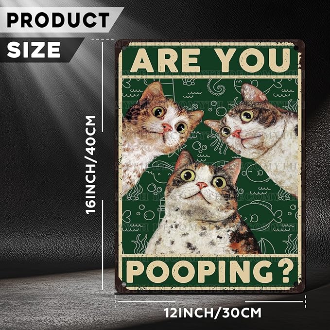 Vintage Cat Tin Sign Are You Pooping Retro Wall Decor Wall Art Funny Cats Lovers Poster Indoor Store Decorations for Home Cafe Toilet Kitchen Bar Office Man cave Pubs Bathroom 12 * 16inch