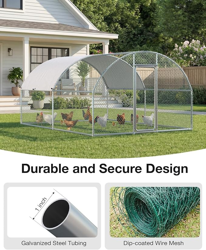 Esright Metal Large Chicken Coop Run for Yard with Cover, 13x10x6.4 FT Walk-in Chicken Pen for Outdoor, Backyard, and Farm, Hen Cage House Suitable for 8-12 Chickens, Dome Roof
