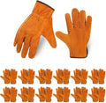 12 Pairs Leather Work Gloves Cowhide Leather Gardening Gloves with Reinforced Palm and Elastic Band, Thick Leathers Glove for Men Women Construction, Wood Cutting, Driving, Automotive Repair (Yellow)