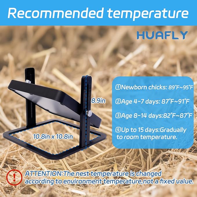 HUAFLY Brooder Plate,10" x 10" Temperature Adjustable Brooder Plate for Chicks Ducks,Energy-Saving Chick Heat Plate, Stable Heating Chicken brooder