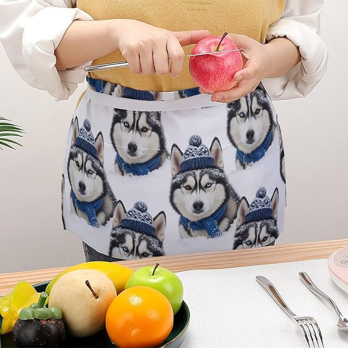 Unisex Apron for Cooking Server Waitress Half Waist Apron with 3 Pockets