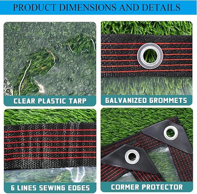 13x25 FT Clear tarp Waterproof Heavy Duty,Plastic Tarp Edge Heat Fused Rope+Tie-Downs, with Outdoor Patio Enclosure Chicken Coop Cover Waterproof Transparent Tarpaulin, for Porch Greenhouse Plant