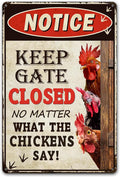 Humorous Chicken Coop Sign - ”Keep Gate Closed“ Decorative Metal Sign for Farm or Home 12" * 8" (261)