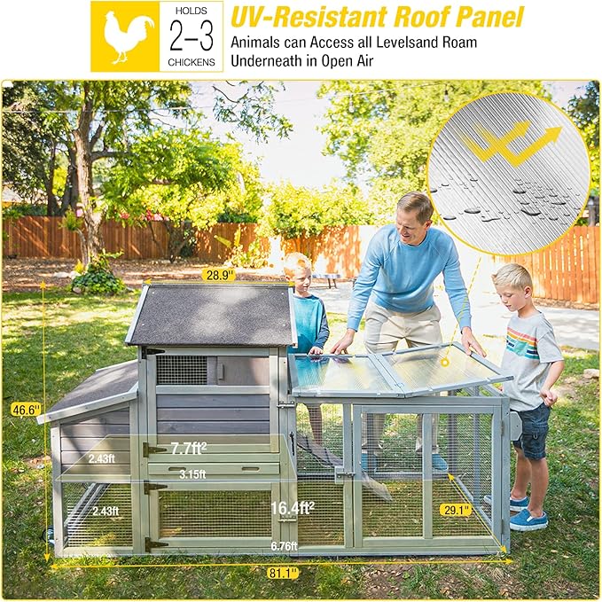 Aivituvin Chicken Coop Expandable Chicken House with Wheel Large Hen House Movable Poultry Cage, Easy Combination with Second Coop