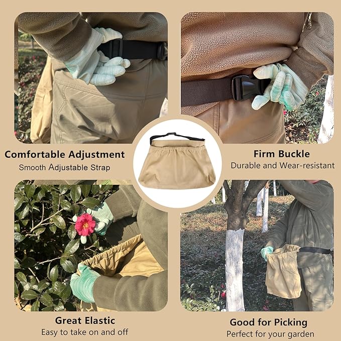 Adjustable Garden Apron with Storage Pouch for Harvesting, Fruit Picking, Vegetables, Hands-Free Design