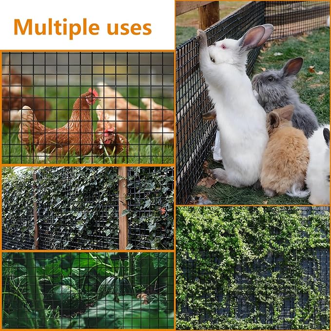 19 Gauge Black Hardware Cloth1/2 Inch -Vinyl Coated Welded Wire Mesh Roll- Duty Rust Proof Fencing for Gardens, Poultry Animal Netting Cage Screen (Black 1/2 16inx50Ft)