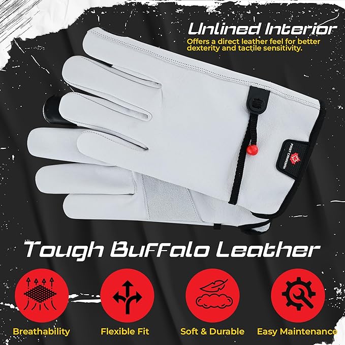 1 Pair Heavy Duty Leather Work Gloves for Men & Women – Touchscreen Use, Cowhide Construction & Yard Leather Gloves – Puncture Resistant Safety Gloves for Landscaping & Outdoor Use (L)